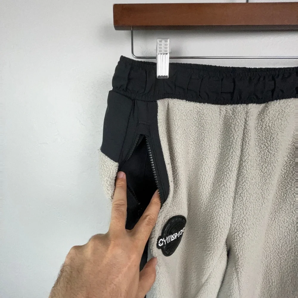 Gymshark Pants Mens S White Black Fleece Joggers Sherpa Mesh Lined Gym Athletic